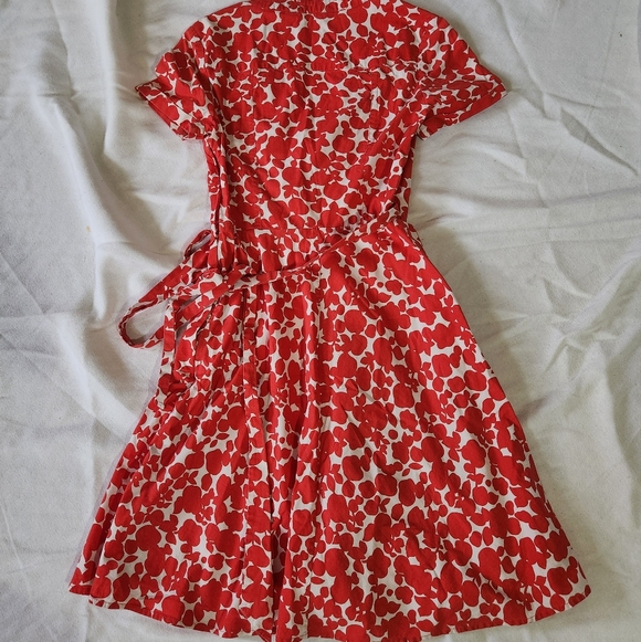 Boden Lara Red Floral Wrap Dress 2R | Cotton Fit & Flare Short Sleeve - Picture 6 of 7